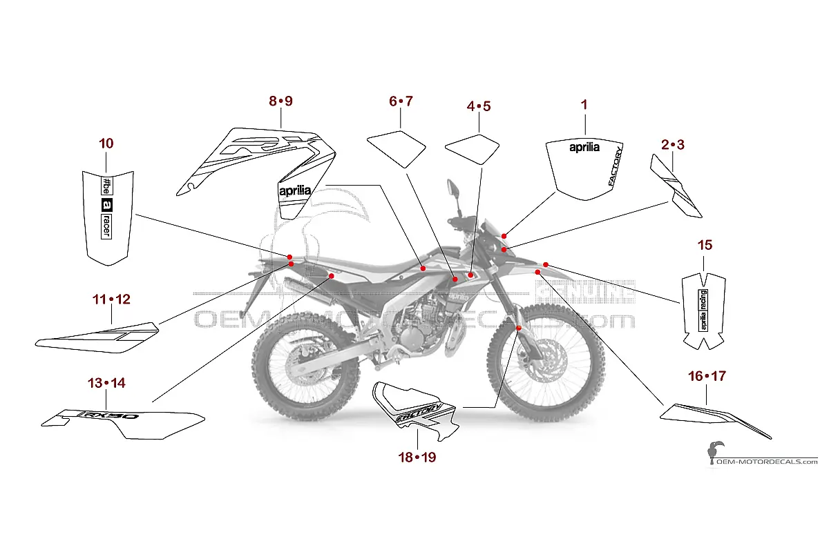 Decals for Aprilia RX50 FACTORY 2020 - Red • Aprilia OEM Decals
