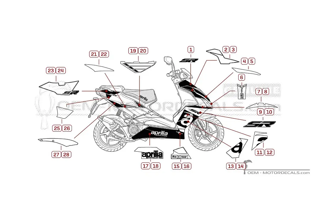 Aufkleber für Aprilia SR50 R 2018 • Aprilia OEM-Aufkleber