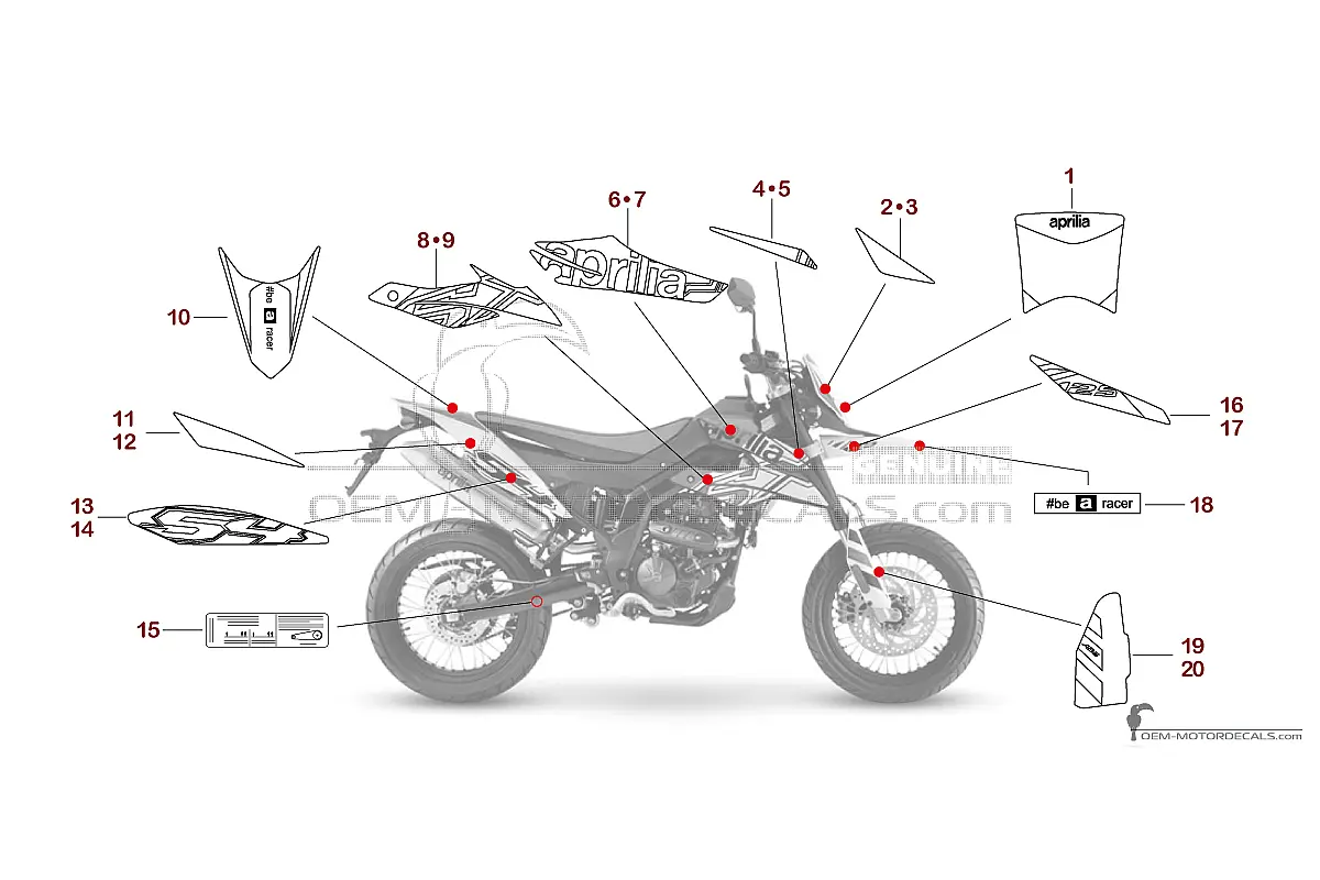 Aufkleber für Aprilia SX125 2023 - Weiss • Aprilia OEM-Aufkleber