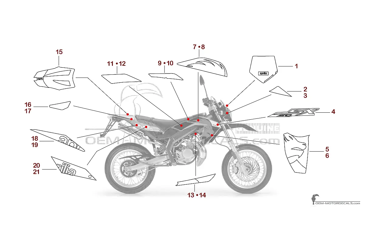 Naklejki do Aprilia SX50 2006 - Czerwony • Aprilia Naklejki OEM