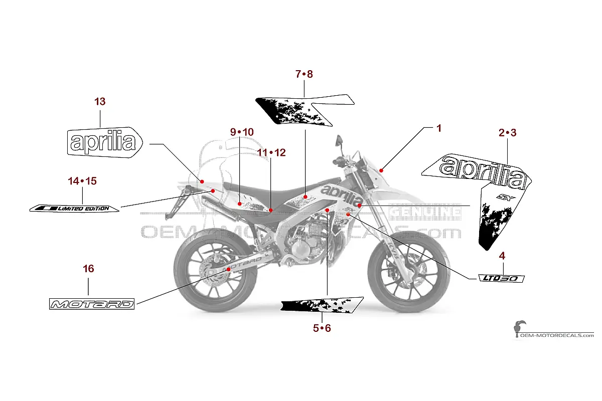 Stickers voor Aprilia SX50 2013 Limited Edition - Wit • Aprilia OEM Stickers