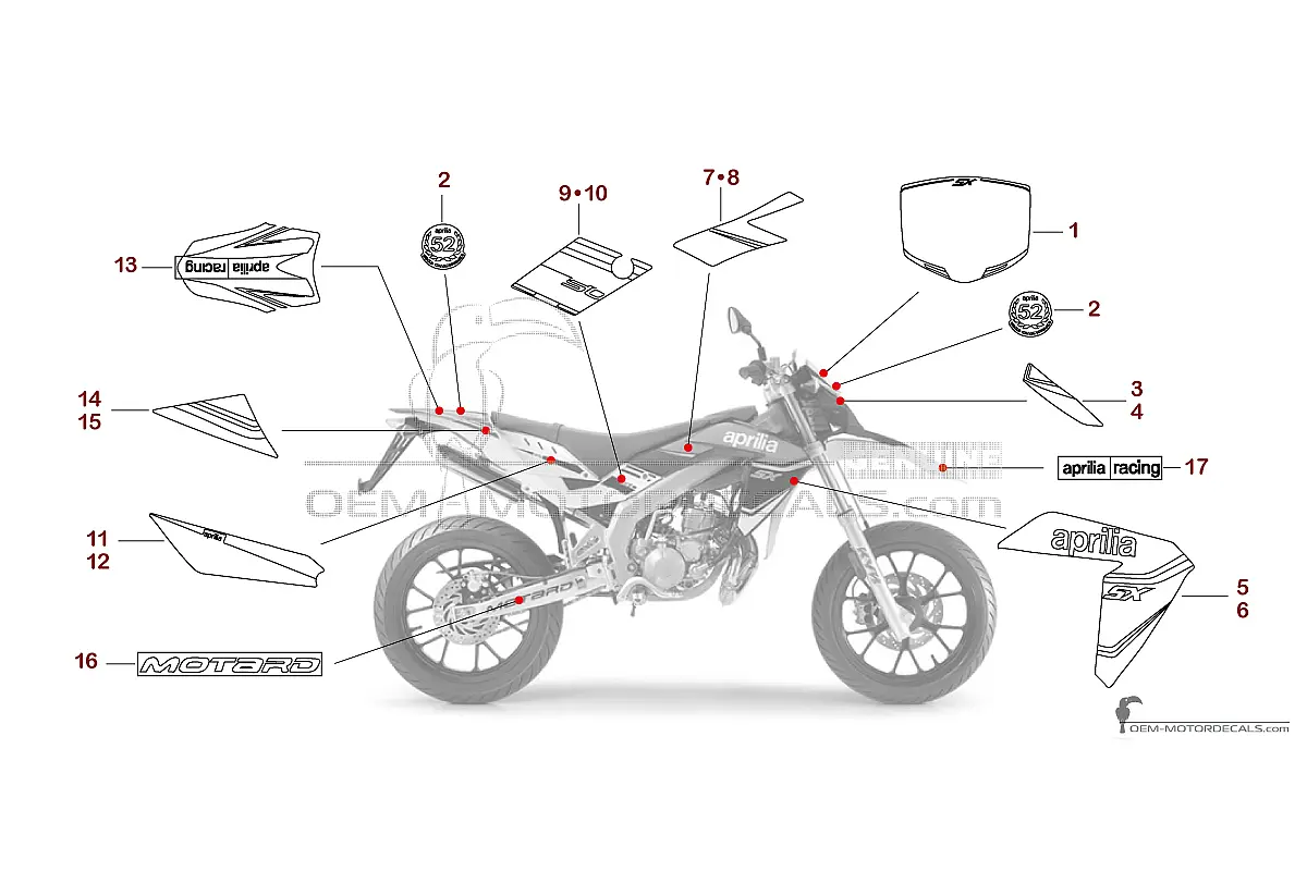 Adesivi per Aprilia SX50 2014 - Bianco • Aprilia Adesivi OEM
