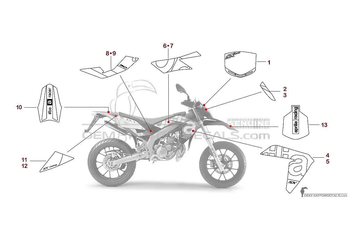Adesivi per Aprilia SX50 2016 Limited Edition - Nero Rosso • Aprilia Adesivi OEM