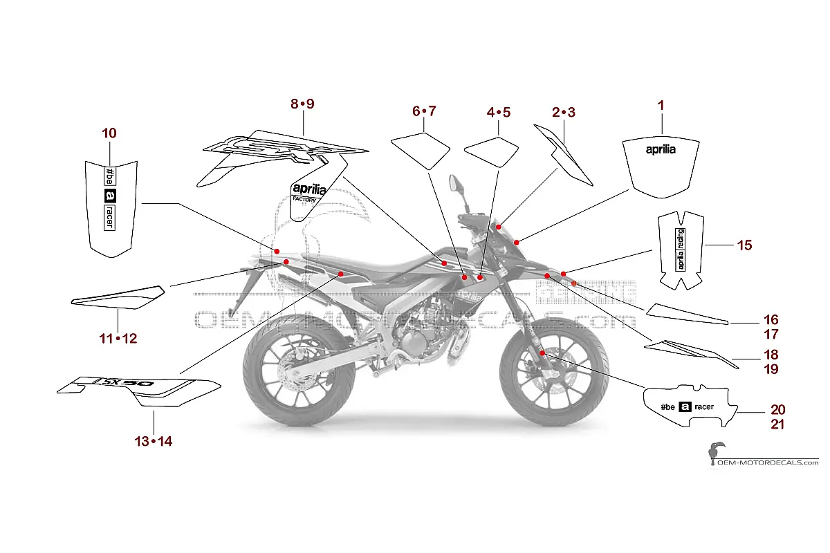 Decals for Aprilia SX50 FACTORY 2020 - Red • Aprilia OEM Decals