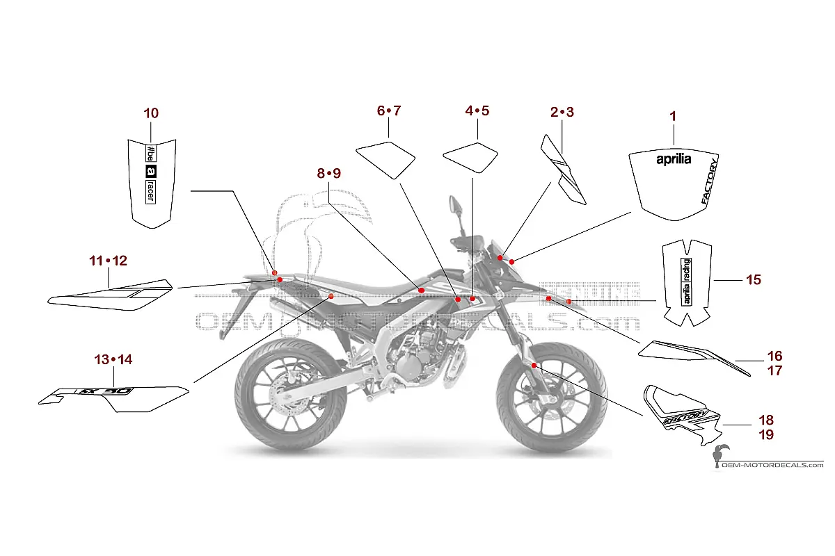 Aufkleber für Aprilia SX50 FACTORY 2020 - Rot • Aprilia OEM-Aufkleber