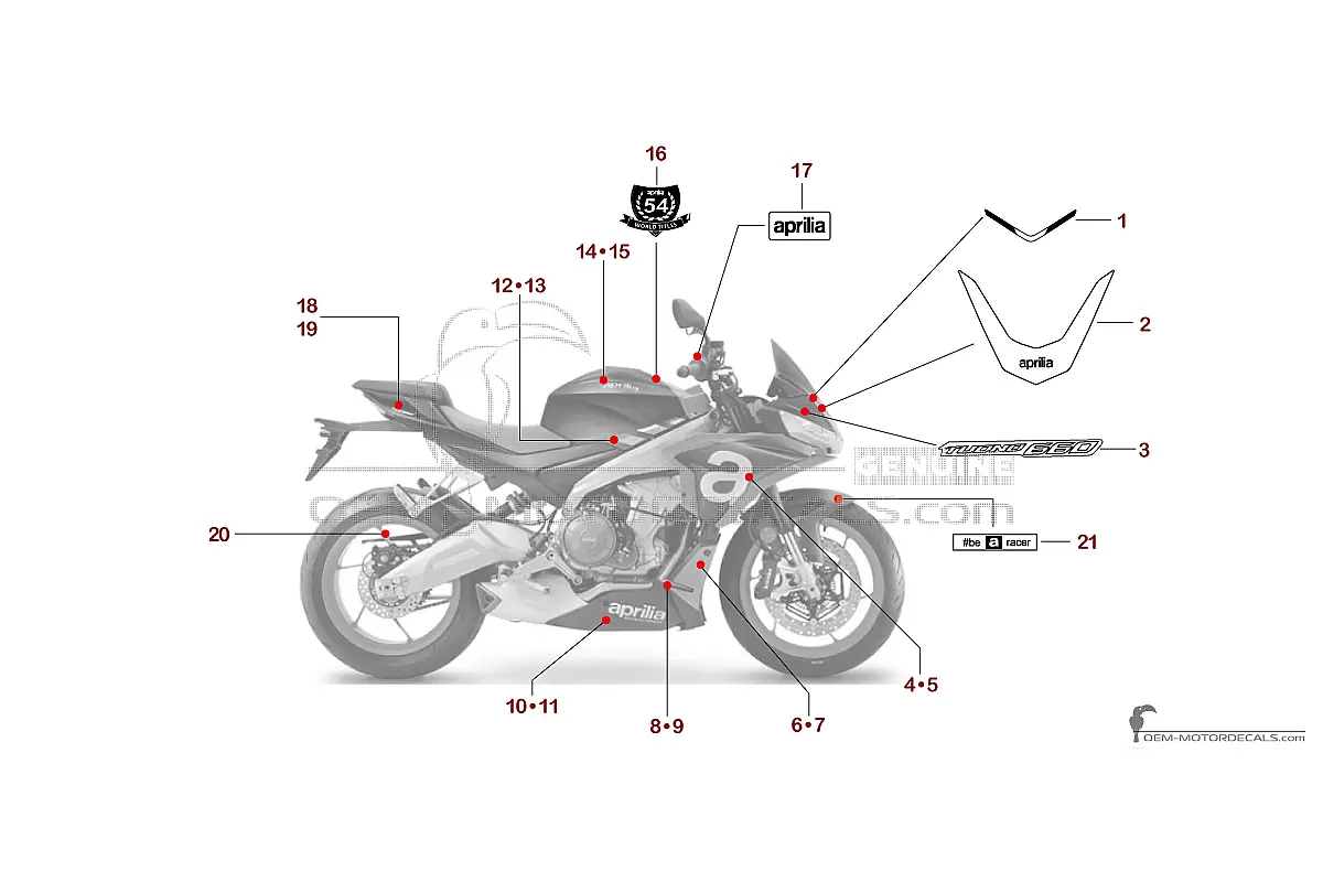 Autocollants pour Aprilia TUONO 660 2021 - Noir • Aprilia Autocollants OEM