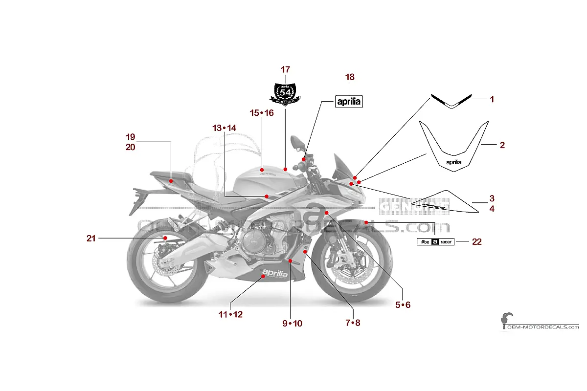 Autocollants pour Aprilia TUONO 660 2021 - Gris • Aprilia Autocollants OEM