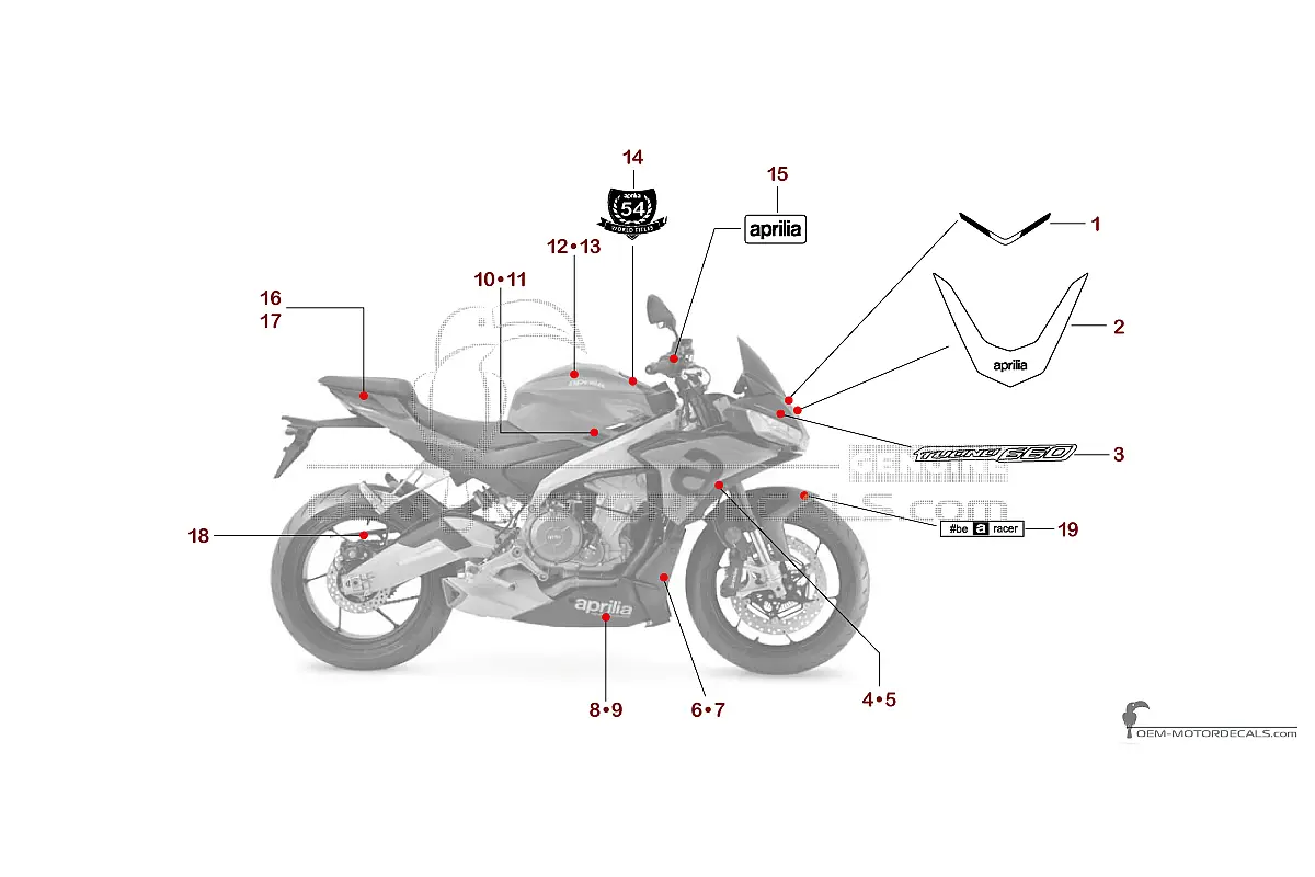Naklejki do Aprilia TUONO 660 2023 - Czerwony • Aprilia Naklejki OEM