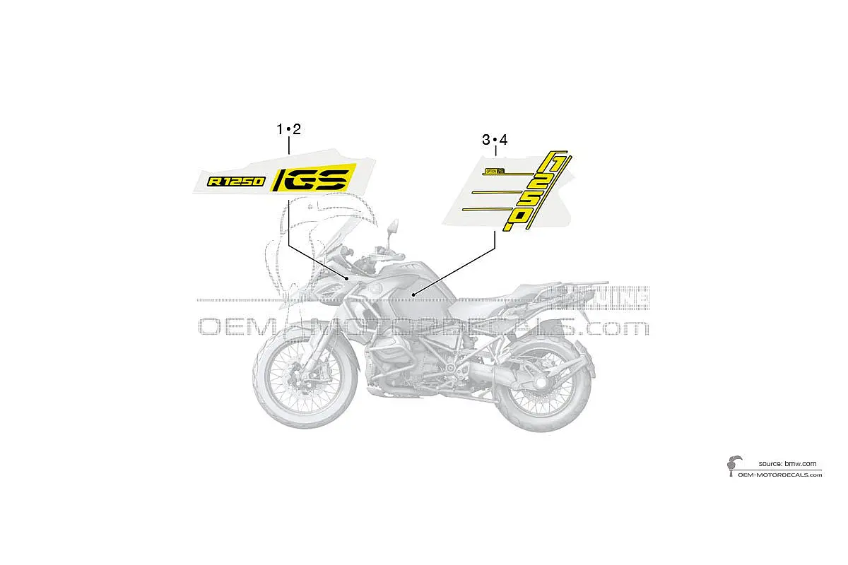 Autocollants pour BMW R1250GS Adventure 2021 - Jaune • BMW Autocollants OEM