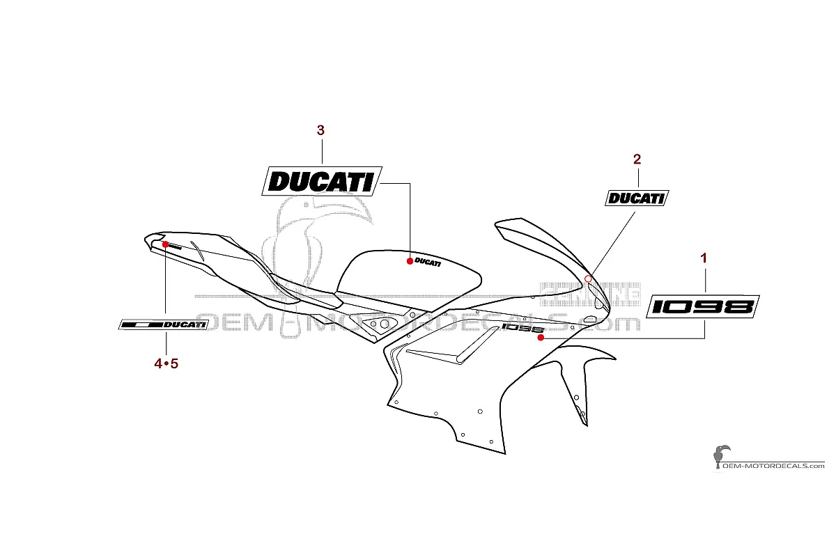 Pegatinas para Ducati 1098 2007 - Rojo • Ducati Pegatinas OEM