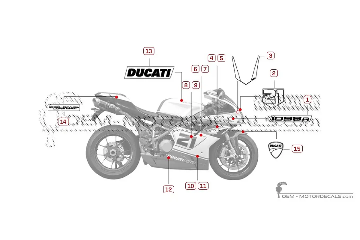 Adesivi per Ducati 1098 R BAYLISS LIMITED EDITION 2009 - Bianco • Ducati Adesivi OEM