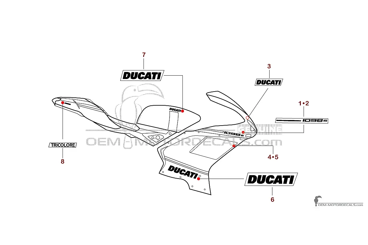 Adesivi per Ducati 1098 S 2007 - Rosso • Ducati Adesivi OEM