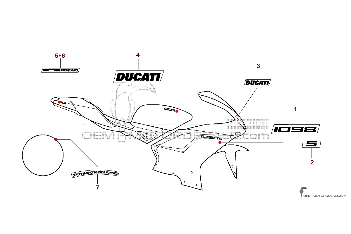 Adesivi per Ducati 1098 S 2008 - Nero • Ducati Adesivi OEM