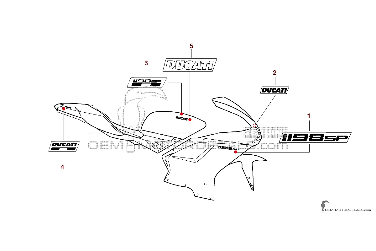 Aufkleber für Ducati 1198 SP 2011 - Rot • Ducati OEM-Aufkleber