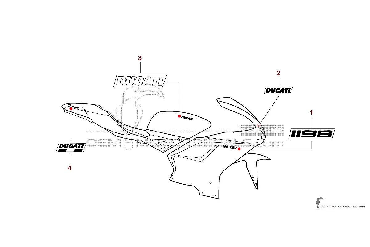 Pegatinas para Ducati 1198 2011 - Rojo • Ducati Pegatinas OEM