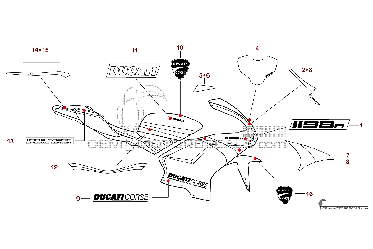 Naklejki do Ducati 1198 R CORSE 2010 Special Edition - Srebrny • Ducati Naklejki OEM