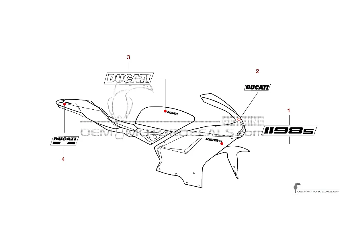 Aufkleber für Ducati 1198 S 2010 - Rot • Ducati OEM-Aufkleber