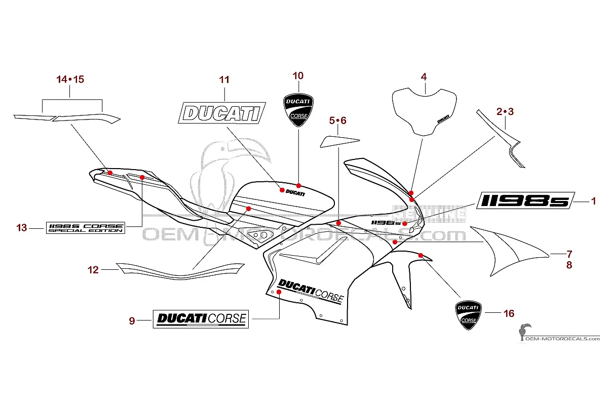 Decals for Ducati 1198 S CORSE 2010 Special Edition - Silver • Ducati OEM Decals