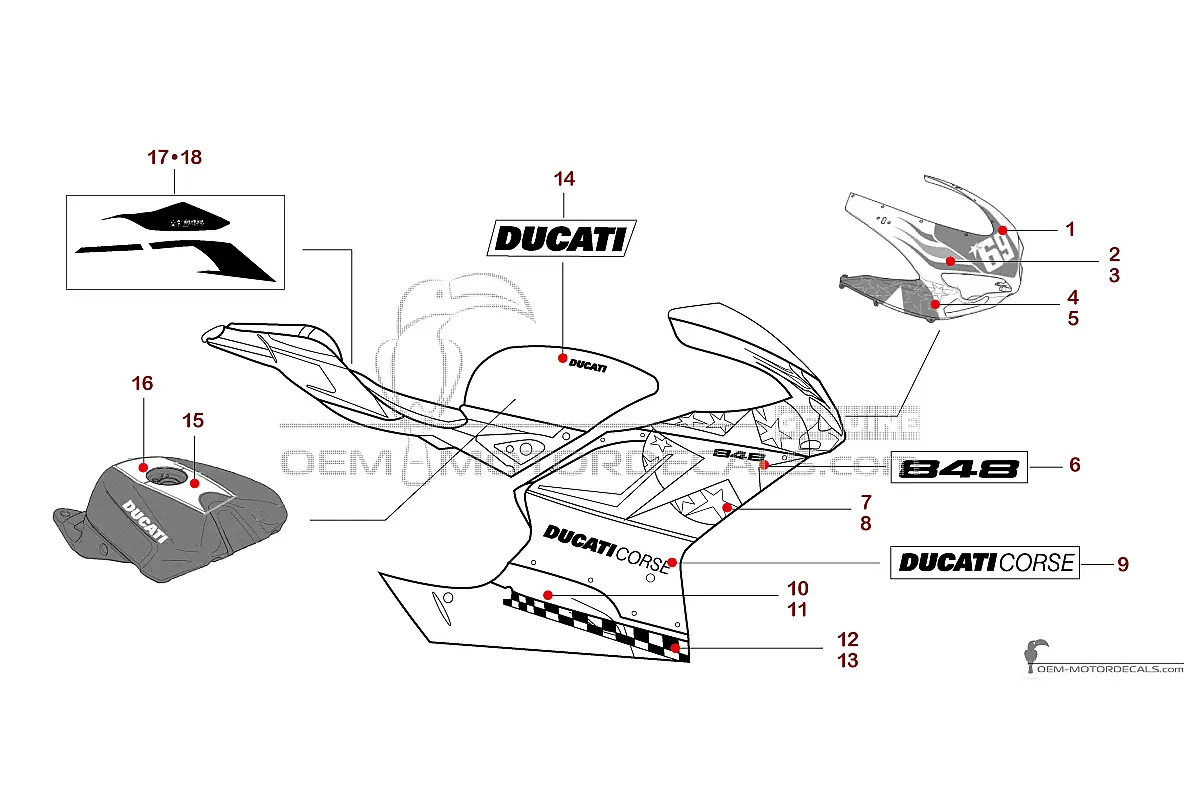 Adesivi per Ducati 848 2010 Nicky Hayden - Rosso • Ducati Adesivi OEM