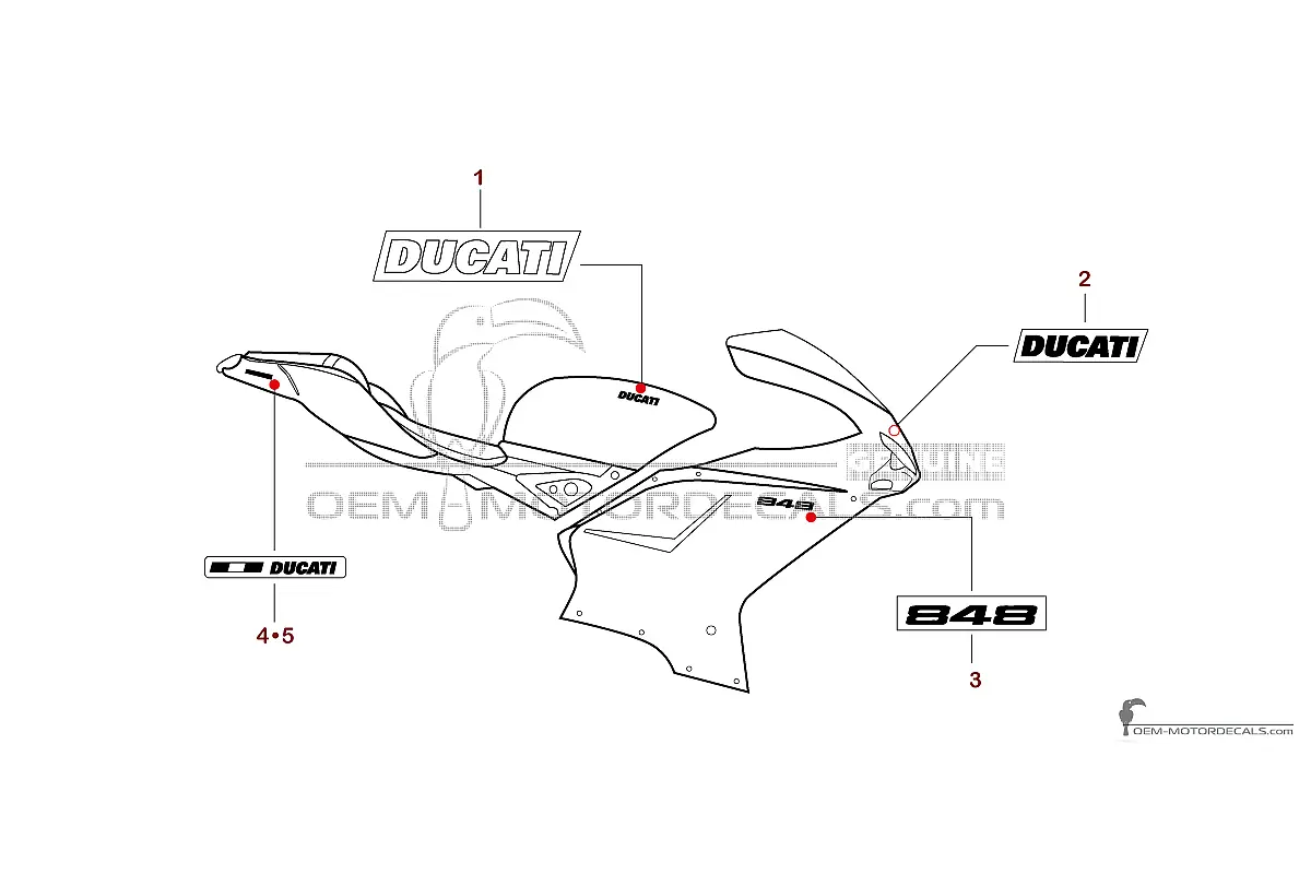 Autocollants pour Ducati 848 2010 - Blanc • Ducati Autocollants OEM