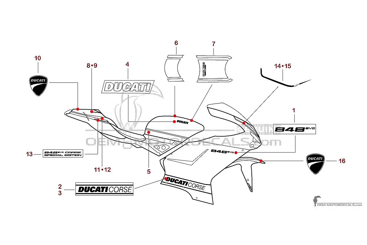 Stickers voor Ducati 848 EVO CORSE 2013 Special Edition - Zilver • Ducati OEM Stickers