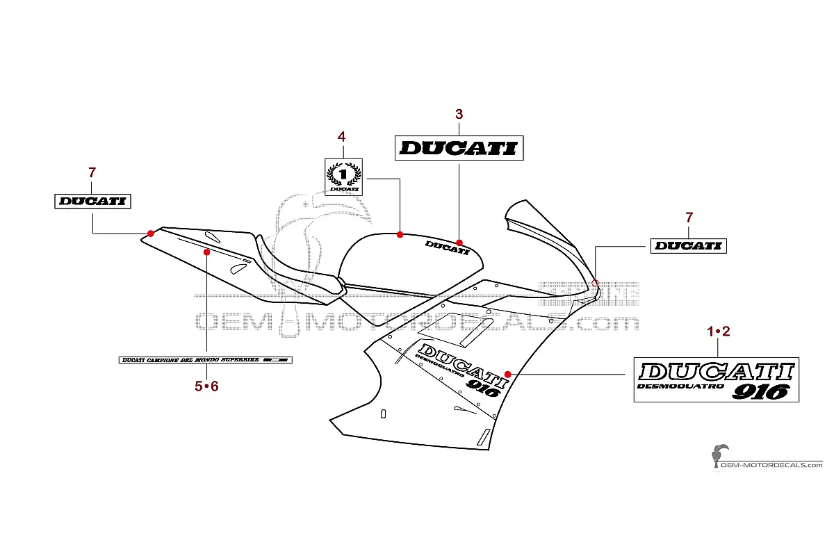 Pegatinas para Ducati 916SP 1997 - Rojo • Ducati Pegatinas OEM