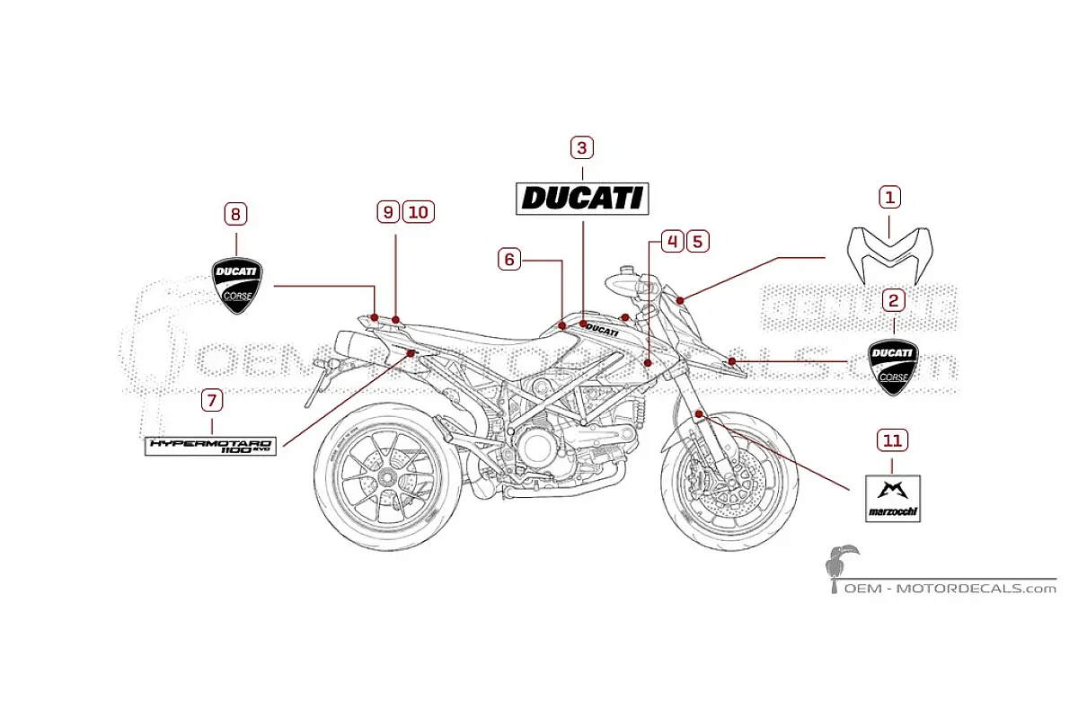 Decals for Ducati HYPERMOTARD 1100 Evo Sp Corse 2012 • Ducati OEM Decals