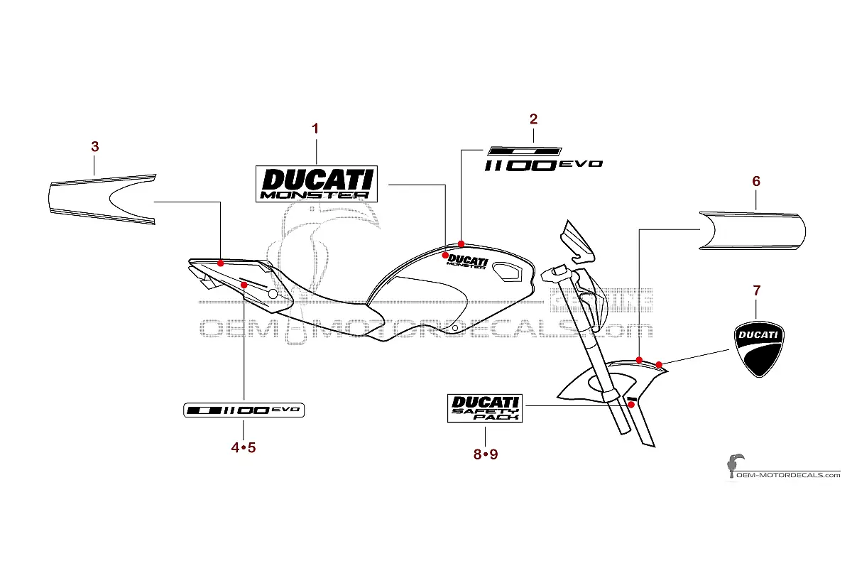 Aufkleber für Ducati MONSTER 1100 EVO 2013 - Rot • Ducati OEM-Aufkleber