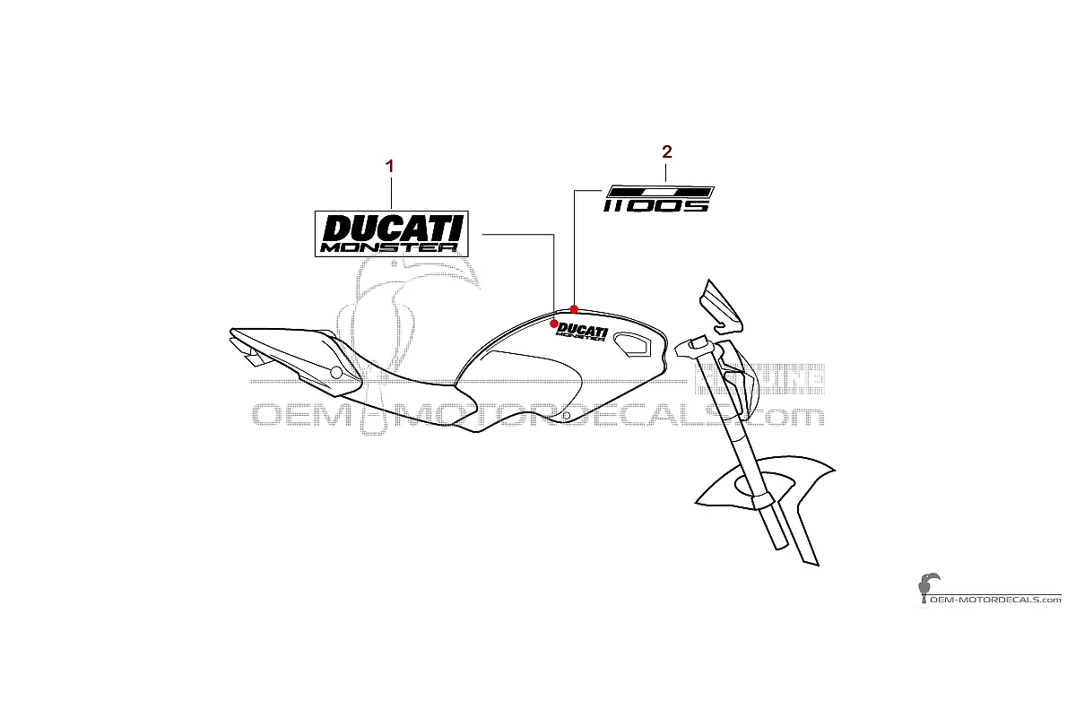 Autocollants pour Ducati MONSTER 1100 S 2010 - Blanc • Ducati Autocollants OEM