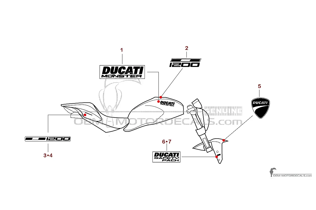 Decals for Ducati MONSTER 1200 2015 - Red • Ducati OEM Decals