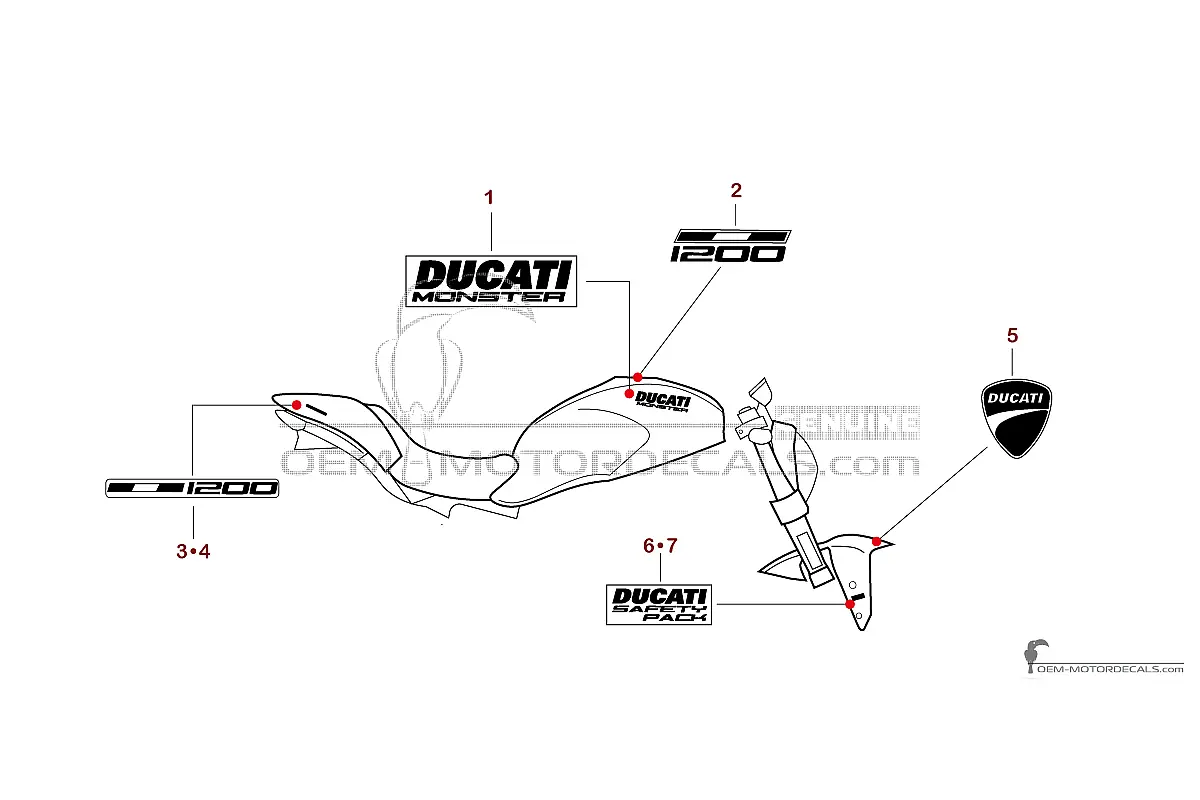 Decals for Ducati MONSTER 1200 2019 - Red • Ducati OEM Decals
