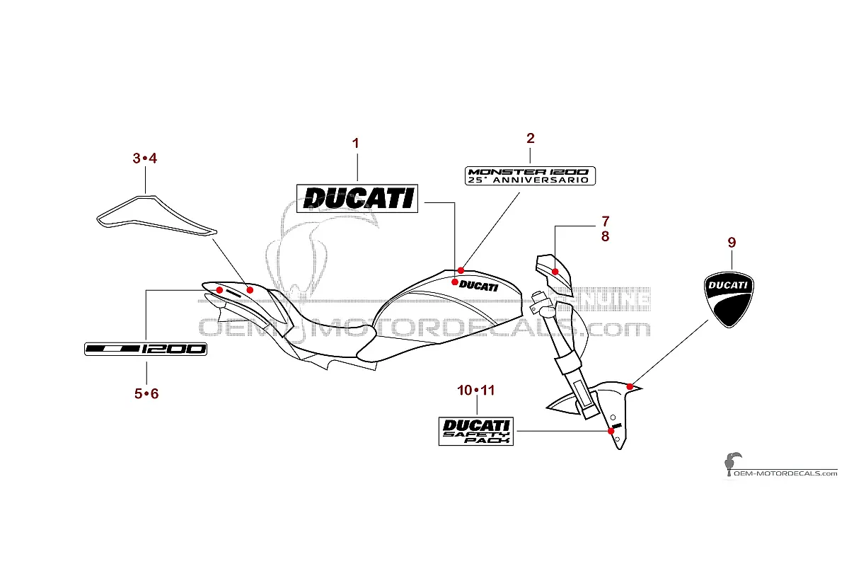 Naklejki do Ducati MONSTER 1200 25° ANNIVERSARIO 2019 - Biały • Ducati Naklejki OEM