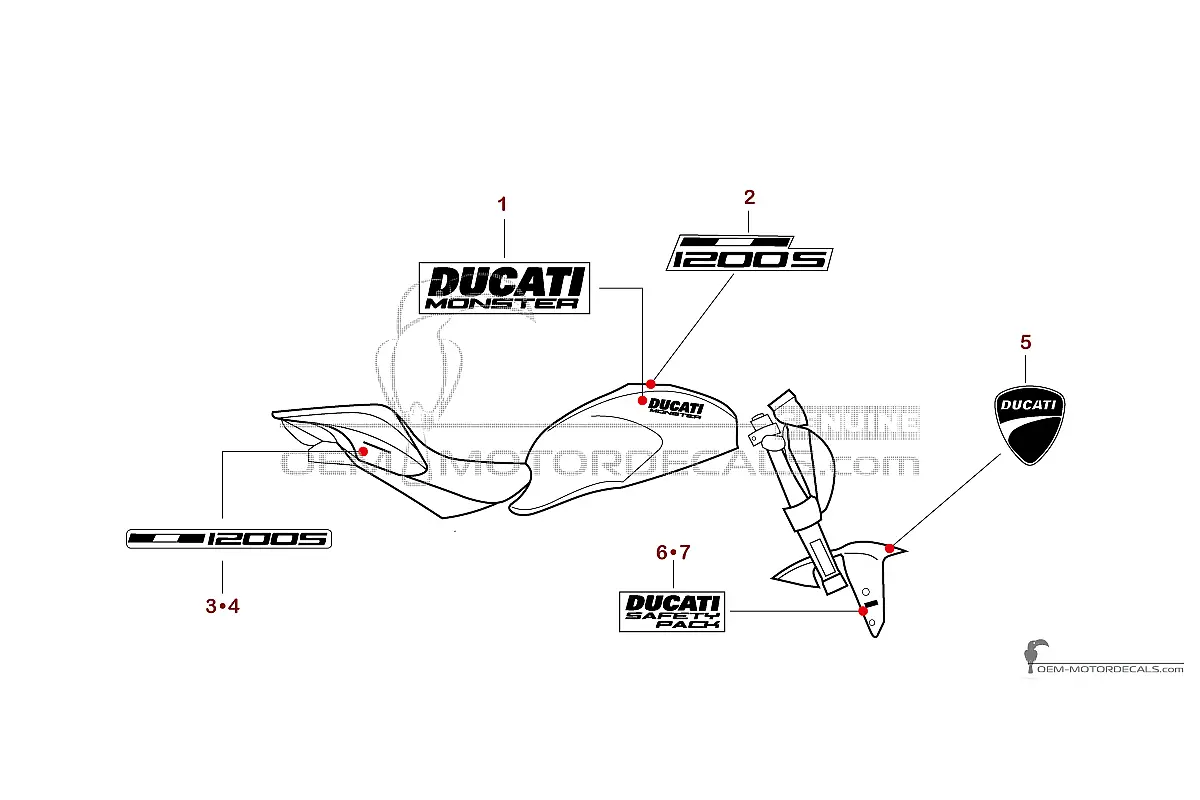 Autocollants pour Ducati MONSTER 1200 S 2015 - Rouge • Ducati Autocollants OEM