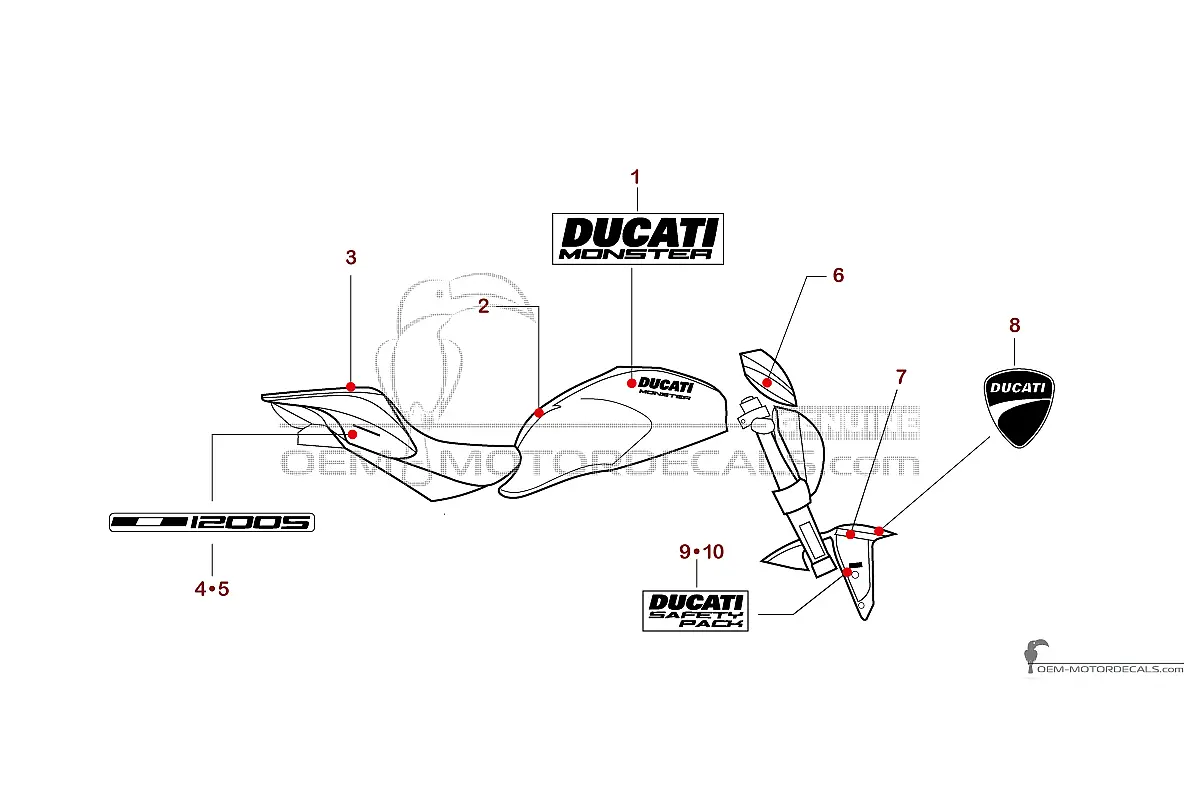 Adesivi per Ducati MONSTER 1200 S STRIPE 2015 - Rosso • Ducati Adesivi OEM