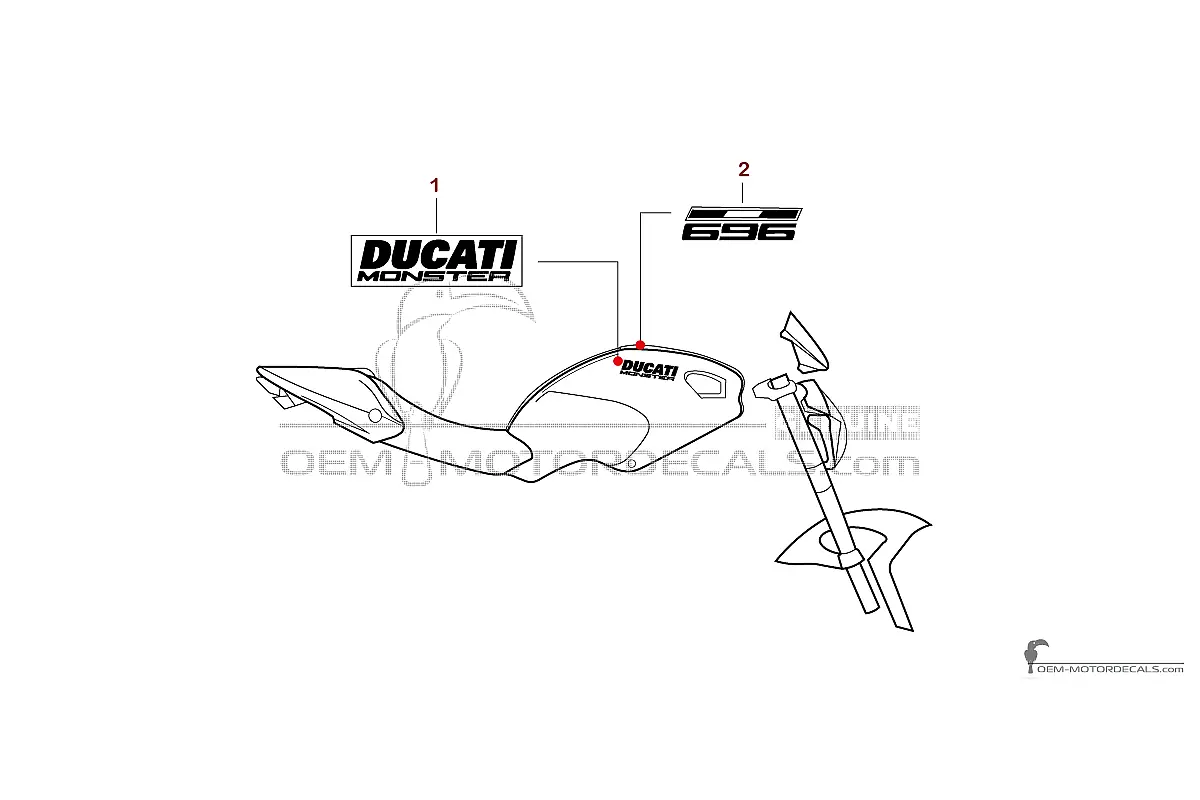 Aufkleber für Ducati MONSTER 696 2011 - Schwarz • Ducati OEM-Aufkleber