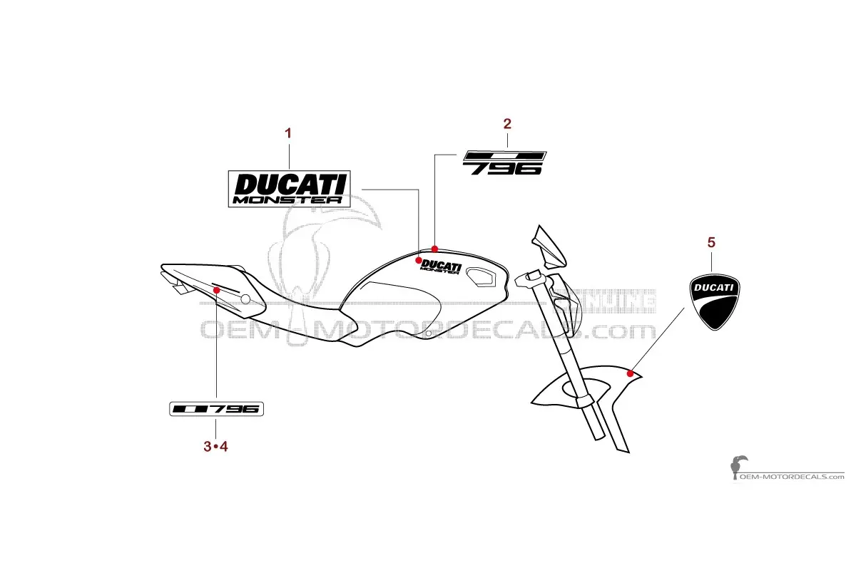 Autocollants pour Ducati MONSTER 796 2014 - Noir • Ducati Autocollants OEM