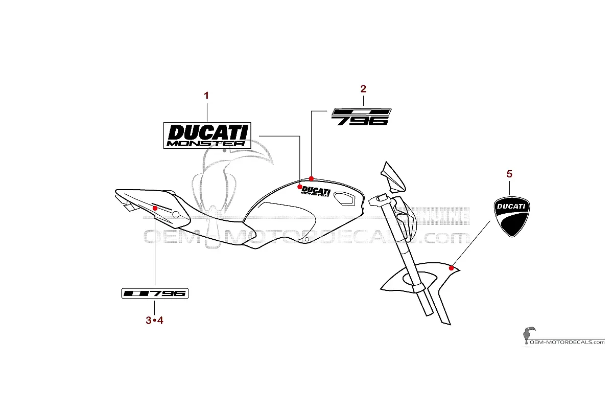 Aufkleber für Ducati MONSTER 796 2014 - Rot • Ducati OEM-Aufkleber