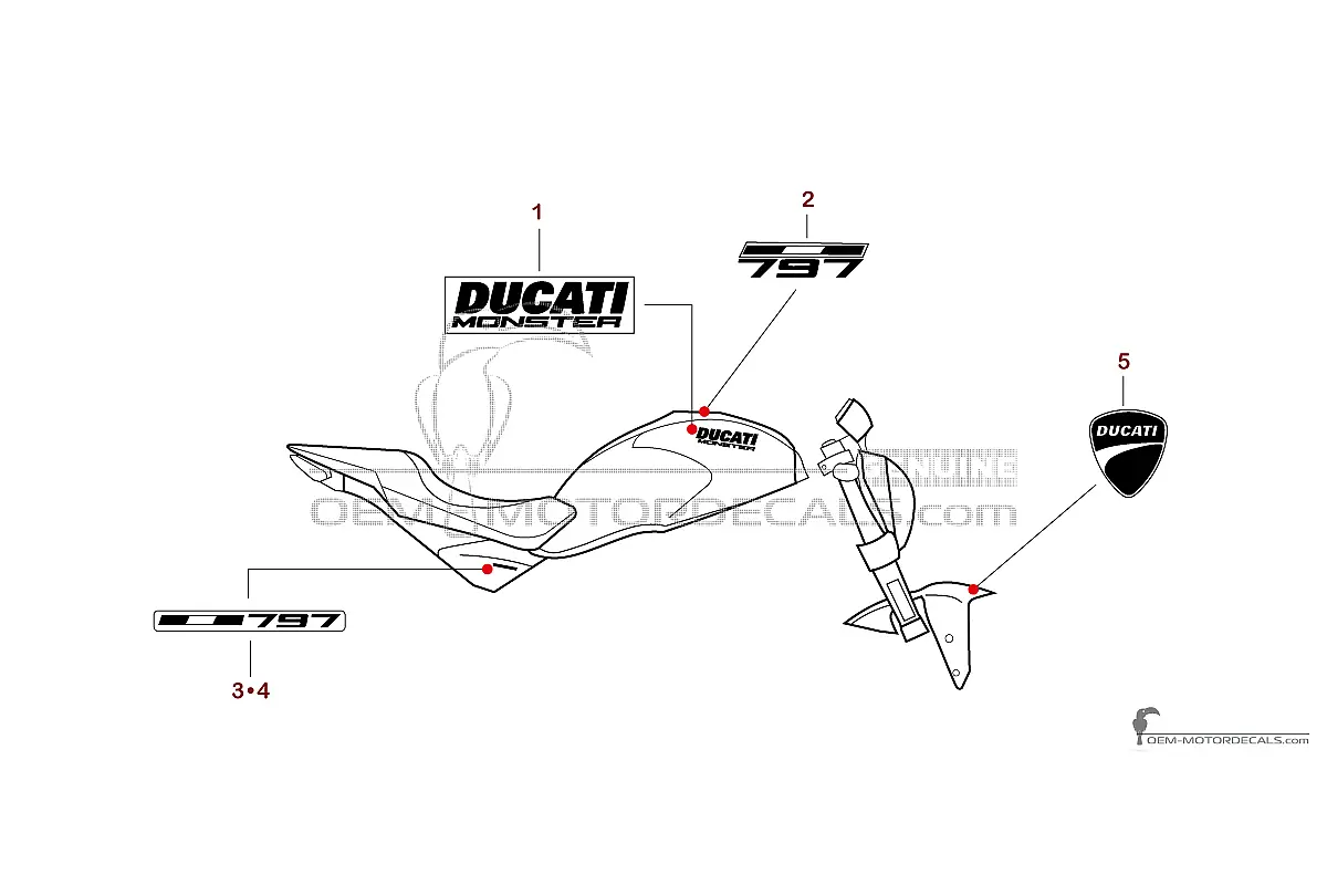 Decals for Ducati MONSTER 797 2018 - White • Ducati OEM Decals