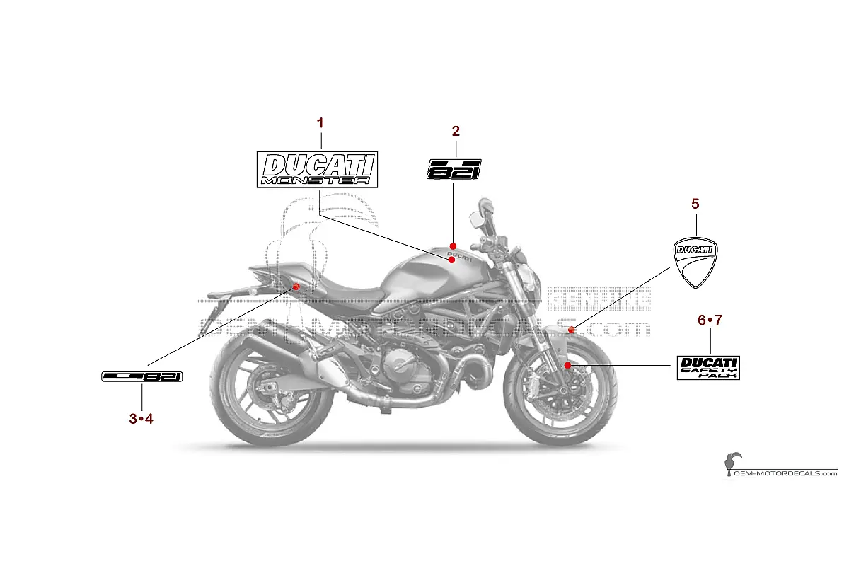 Autocollants pour Ducati MONSTER 821 2017 - Gris Rouge • Ducati Autocollants OEM