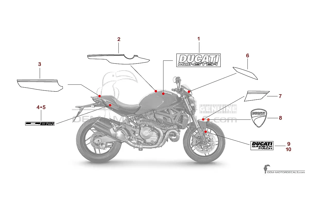 Autocollants pour Ducati MONSTER 821 2017 - Rouge • Ducati Autocollants OEM