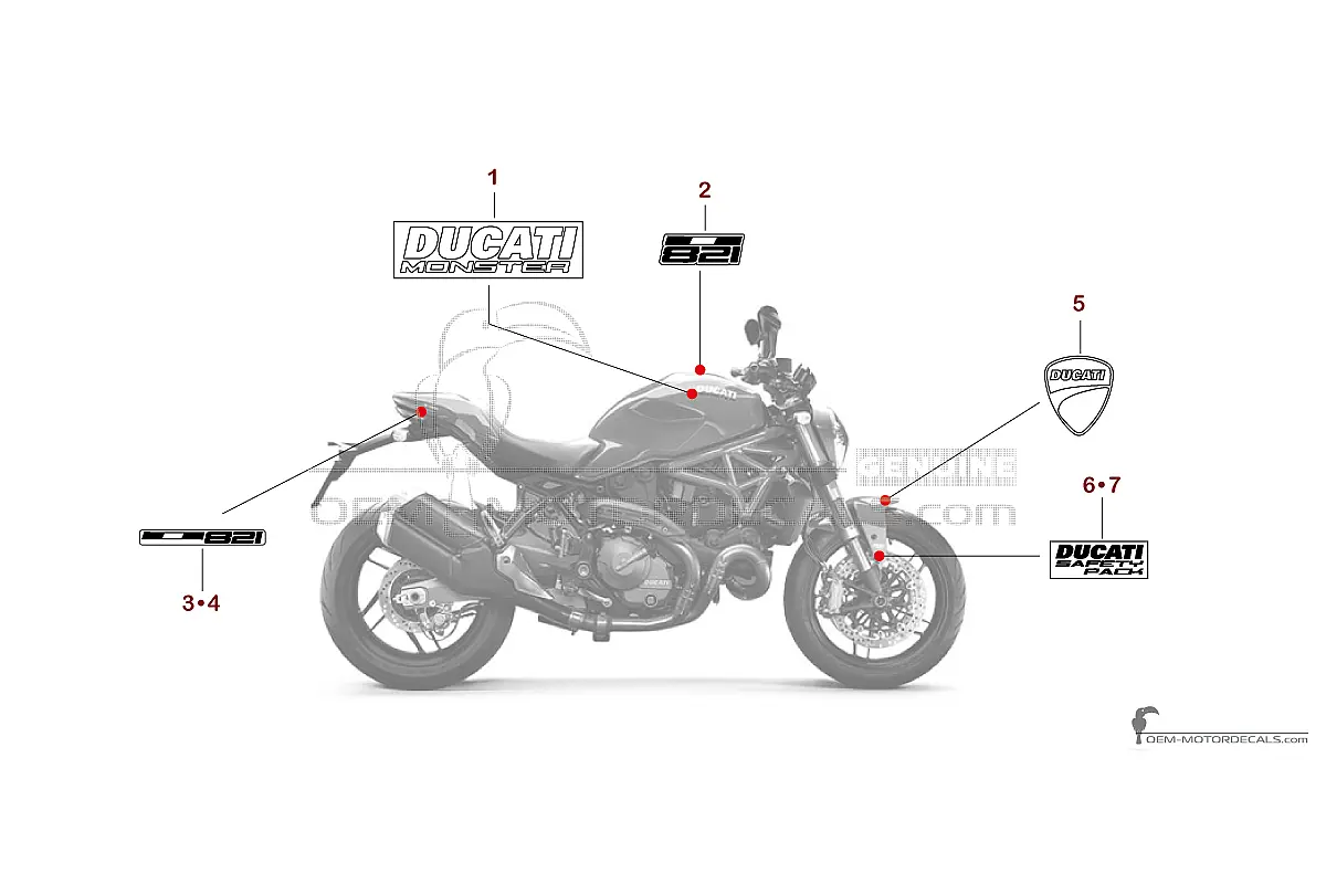 Decals for Ducati MONSTER 821 2018 - Red • Ducati OEM Decals
