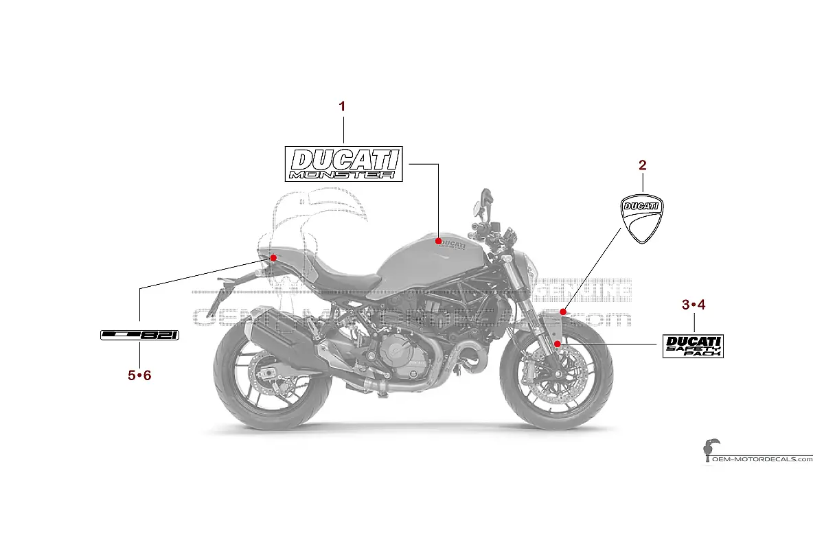 Stickers voor Ducati MONSTER 821 2018 - Geel • Ducati OEM Stickers