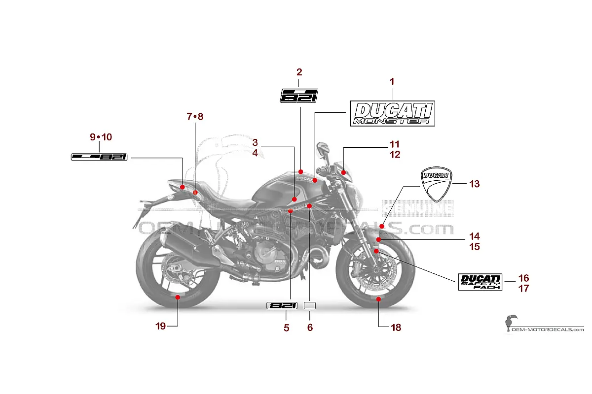 Aufkleber für Ducati MONSTER 821 2020 - Schwarz Rot • Ducati OEM-Aufkleber