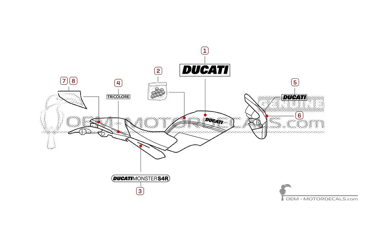 Autocollants pour Ducati MONSTER S4R S4RS 2008 • Ducati Autocollants OEM