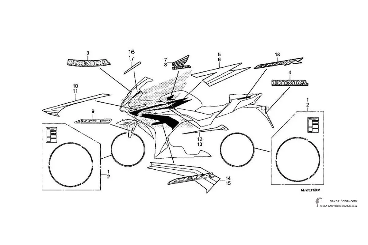 Naklejki do Honda CBR500R 2016 - Czerwony • Honda Naklejki OEM