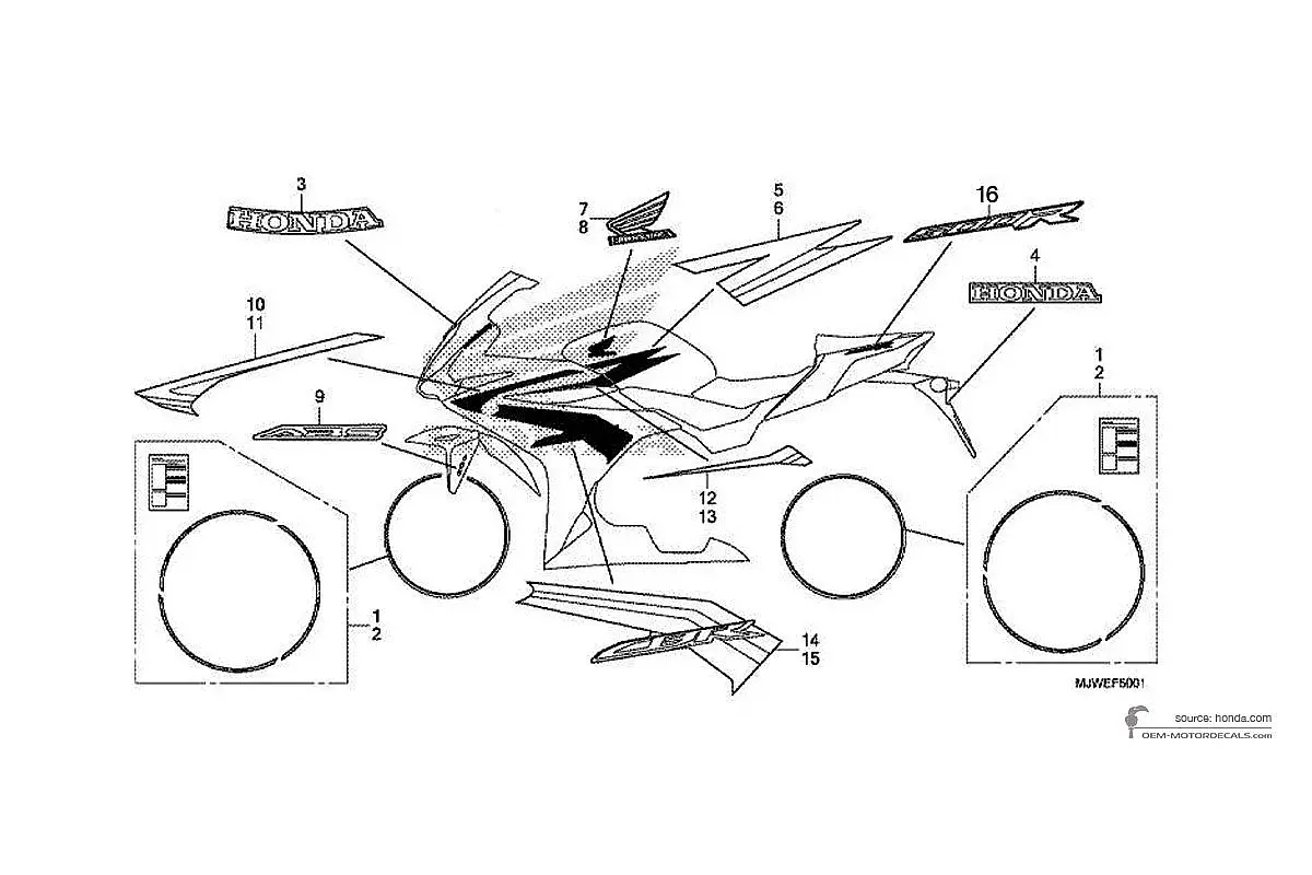 Pegatinas para Honda CBR500R 2016 - Blanco • Honda Pegatinas OEM