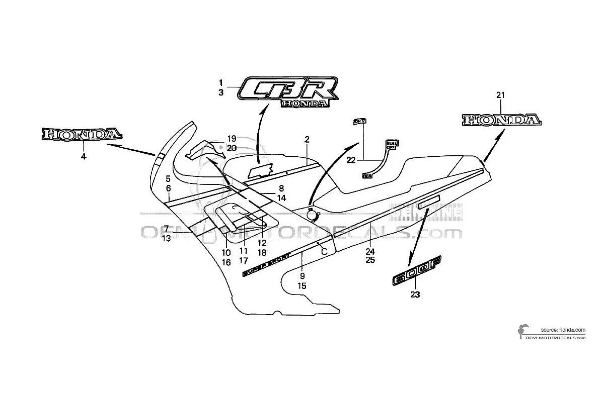 Autocollants pour Honda CBR600F HURRICANE 1990 - Blanc • Honda Autocollants OEM