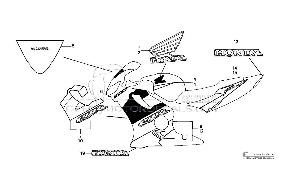 Naklejki do Honda CBR600F HURRICANE 2002 - Czerwony • Honda Naklejki OEM