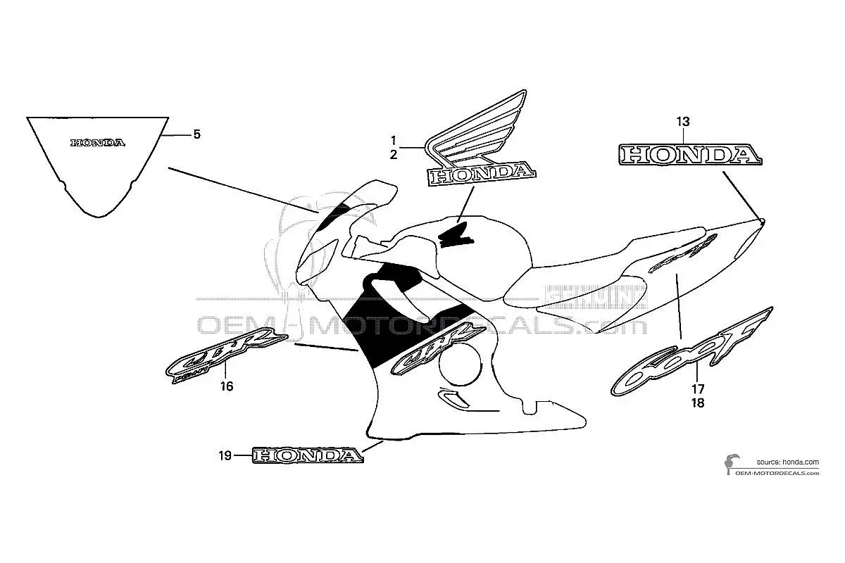 Naklejki do Honda CBR600F HURRICANE 2005 - Czarny • Honda Naklejki OEM