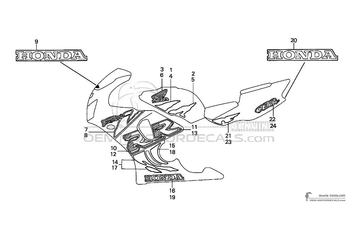 Autocollants pour Honda CBR900RR 1998 - Noir • Honda Autocollants OEM